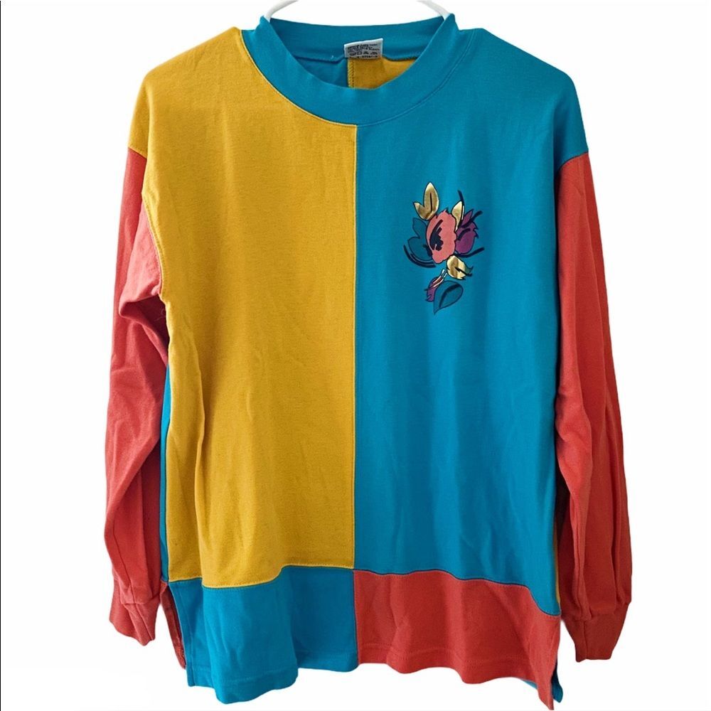 Davison’s of Bermuda Vintage Color Block Long Sleeve Shirt Floral Design